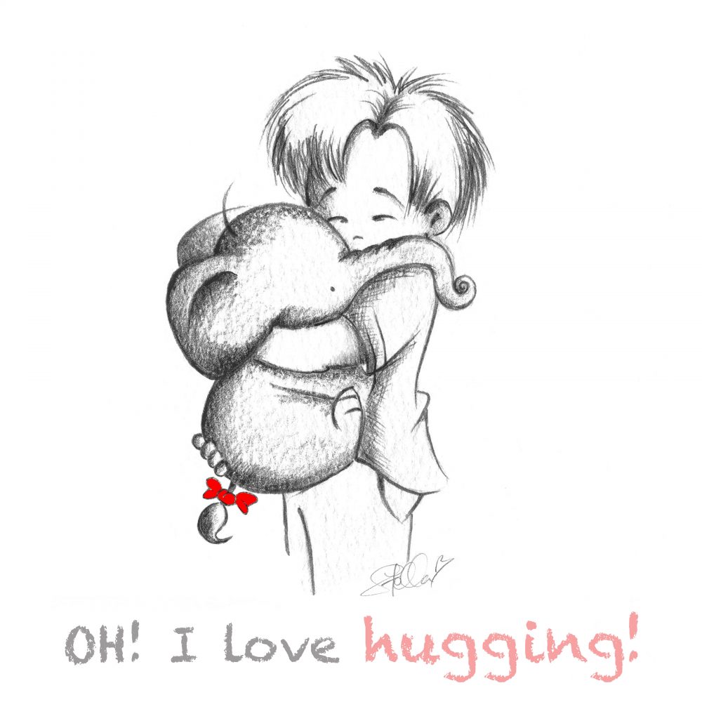 oh i love hugging. hand drawn illustration for boys and anyone young at heart